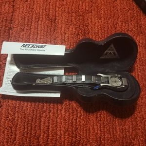 Vintage Nelsonic Black Guitar Quartz Watch w/Guitar‎ Hard Shell Case & Paperwork